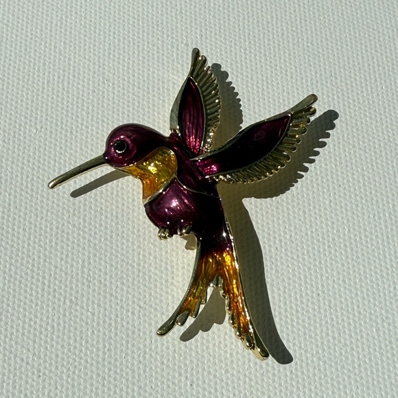 Brooch Purple Hummingbird Brooch | Enamel Bird Pin Jewelry - Picture 6 of 7
